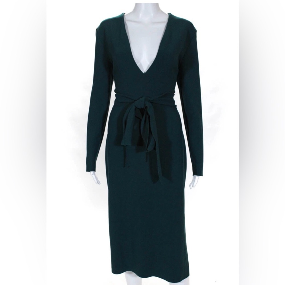 bec + bridge Teal V-Neck Midi Dress